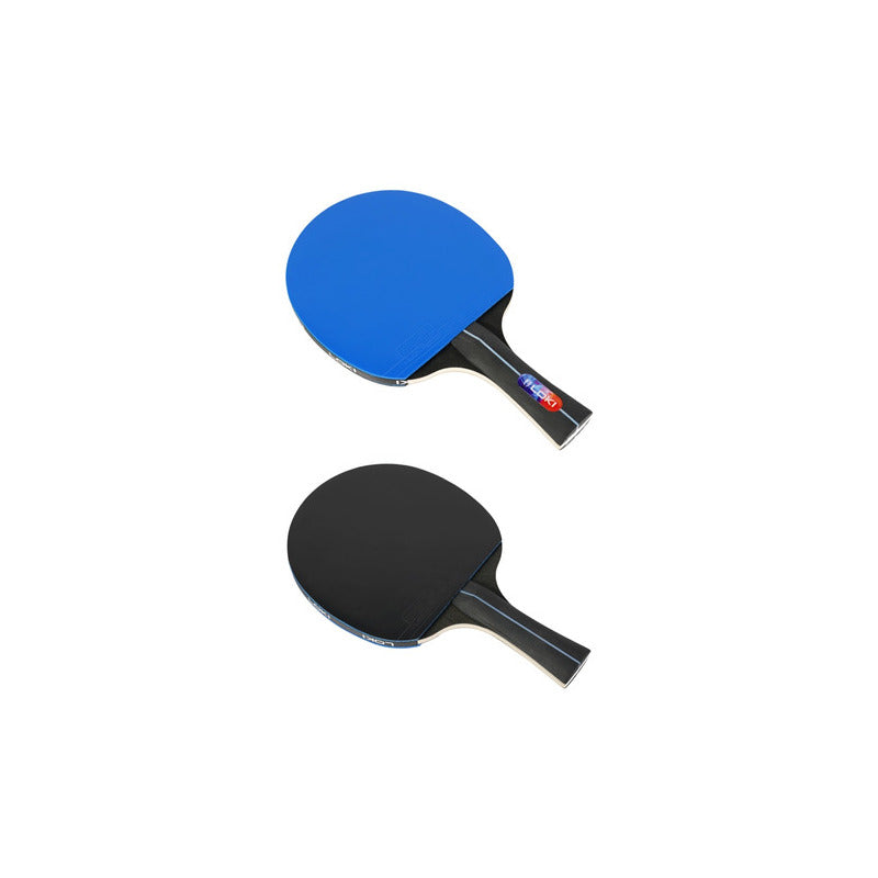 Pack X2 Paletas Loki De Ping Pong + 2 Pelotas + Estuche Colo Azul-negro Fl (cóncavo)