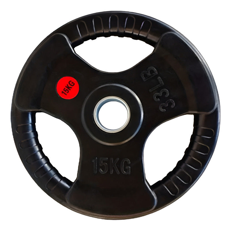 Disco Olímpico De 15 Kg Engomado Con Agarres C/u Importado Negro