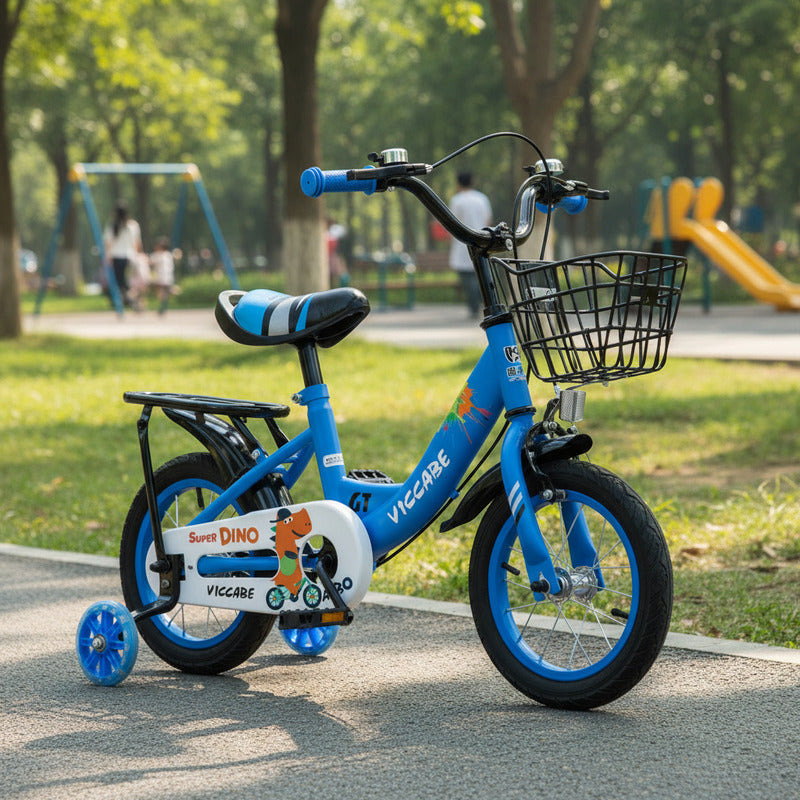 Bicicleta Infantil Super Dino Aro 16 con Canasto y Ruedas Auxiliares Azul