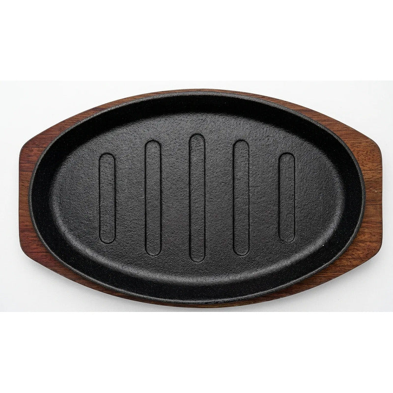 Sartén De Hierro Fundido Con Base De Madera 23x15cms Negro