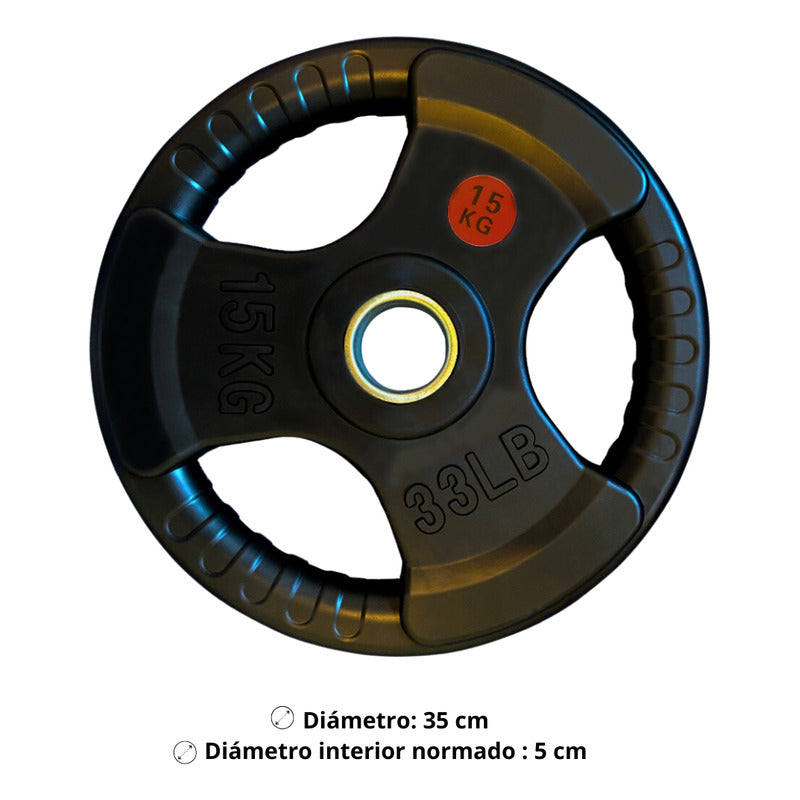 Disco Olímpico De 15 Kg Engomado Con Agarres C/u Importado Negro