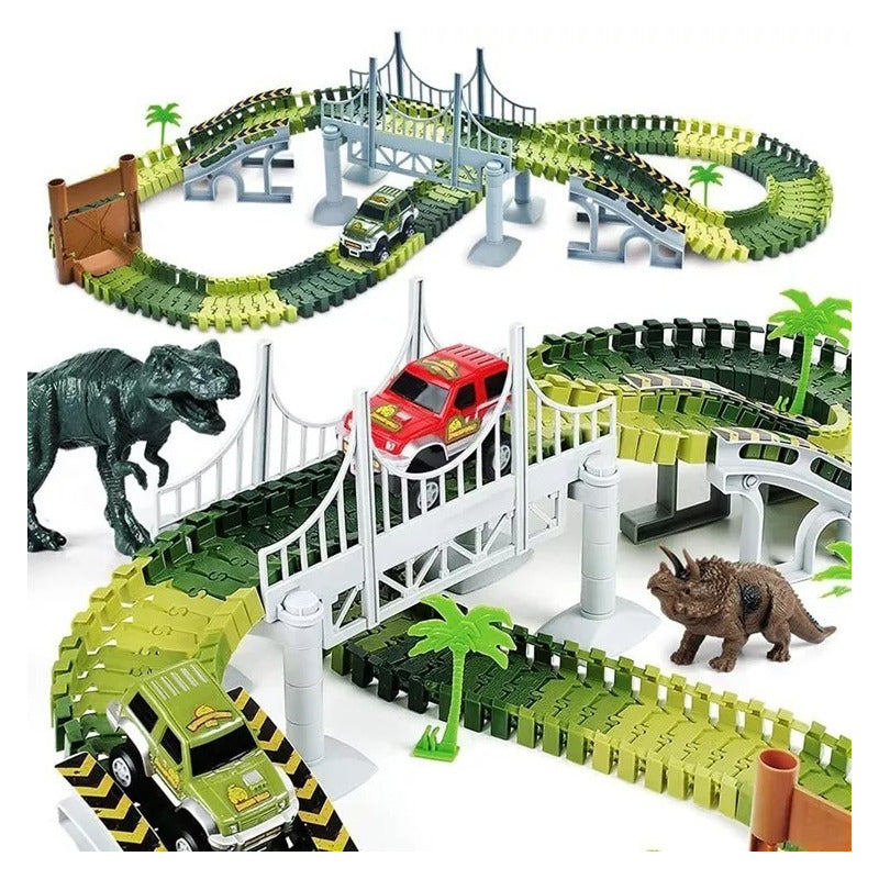 Pista de Dinosaurio Flexible con Auto y Dinosaurio 168 Piezas