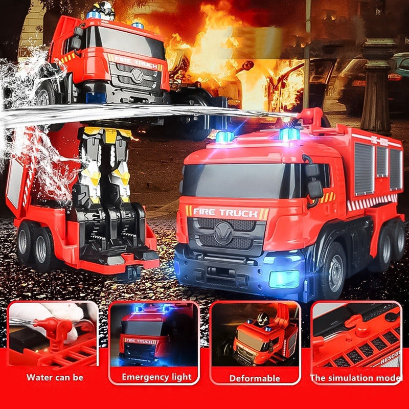 Auto A Control Remoto Transformer Bombero Lanza Agua