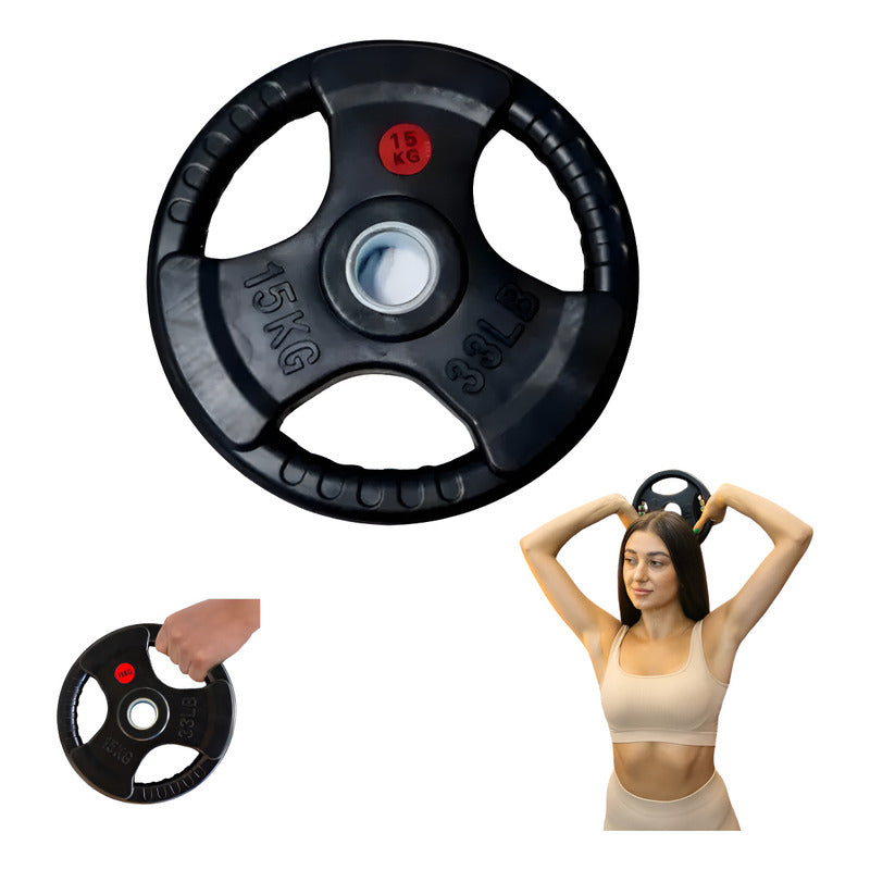Disco Olímpico De 15 Kg Engomado Con Agarres C/u Importado Negro