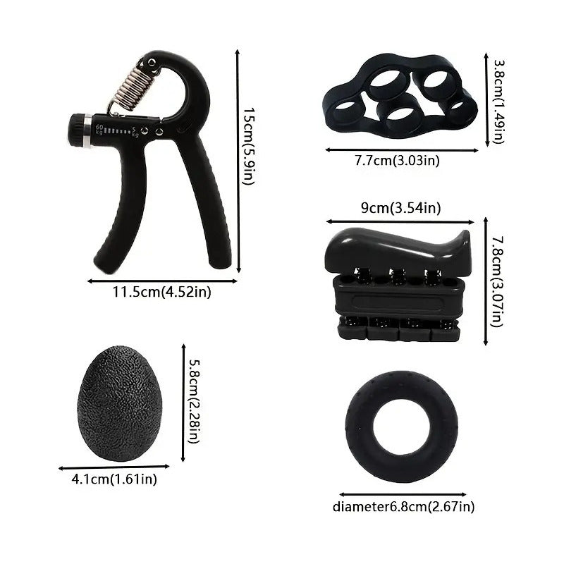 Set 5 En 1 Ejercitador Manos Hand Grip Y Antebrazo 5-60 Kg Negro