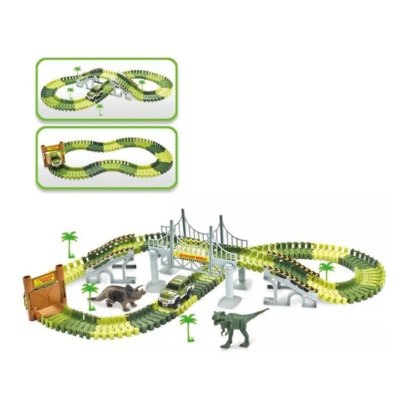 Pista de Dinosaurio Flexible con Auto y Dinosaurio 168 Piezas
