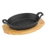 Sartén De Hierro Fundido Con Base De Madera 24x17cms Negro