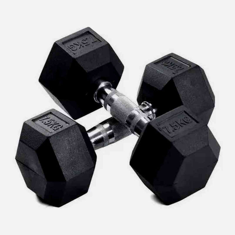 Par de Mancuernas Hexagonales de Caucho 7.5 kg c/u (15 kg Total) Negro