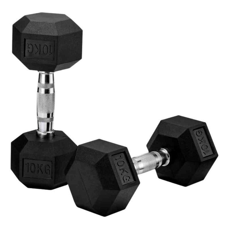 Mancuerna Hexagonal De Caucho 10kg (total 20kg El Par) Negro