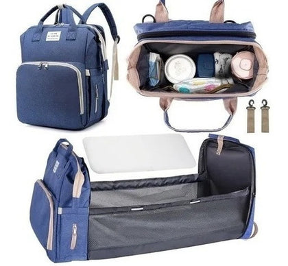 Mochila 3 En 1 Pañalera Cuna Y Mudador Portátil Para Bebés