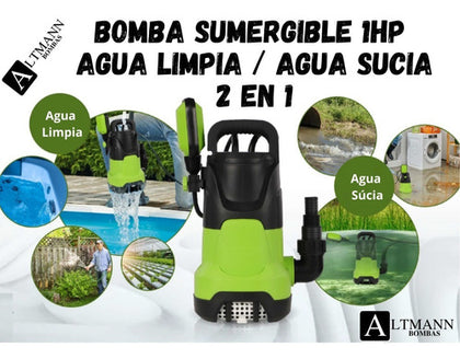 Bomba Agua Sumergible Drenaje Agua Limpia Sucia 1hp Altmann